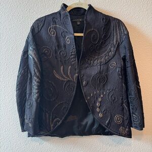 Lafayette 148 New York Jacquard Metallic Black Wool Silk Blend Blazer Size 4